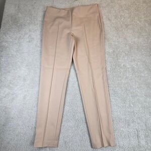 Akris Straight Leg Trousers Tan Cotton‎ Side Zip Pintuck Pants US 10